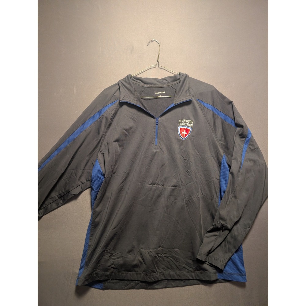 Sport-Tek Mens Large Quarter Zip Pullover Open Door Christian Gray Blue Active